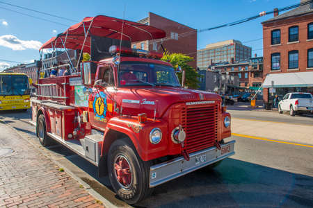 Portland Vintage Fire Engine Co. Tour at Old Port in city of Portland, Maine, ME, USA.のeditorial素材