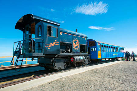 Mount Washington Cog Railroad at the top of Mount Washington in White Mountain in summer, New Hampshire NH, USA.のeditorial素材