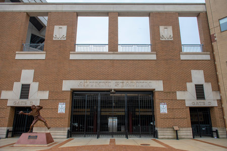 Alumni Stadium main entrance in Boston College. Boston College was established in 1863 in Chestnut...
