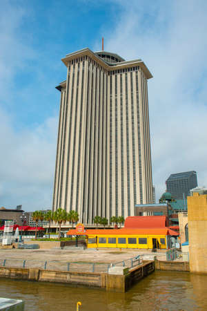 Four Seasons Hotel and Private Residences building at 2 Canal Street at downtown New Orleans, Louisiana LA, USA. This building was formerly as World Trade Center.のeditorial素材