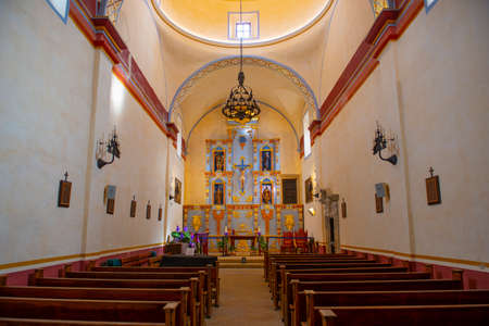 Interior of Mission San Jose in San Antonio, Texas TX, USA. The Mission is a part of the San Antonio...