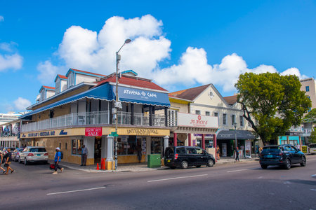 Historic commercial building on Bay Street in historic downtown Nassau, New Providence Island,...