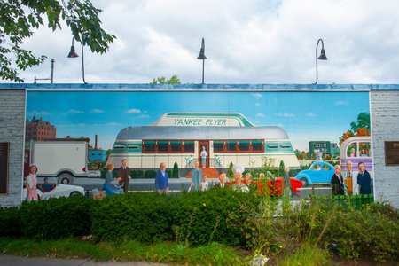 Yankee Flyer Dinner Mural Restoration near Main Street in historic downtown Nashua, New Hampshire NH, USA.のeditorial素材