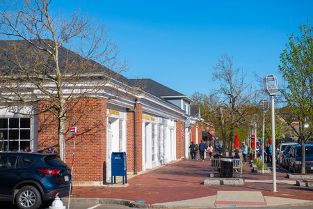 Historic commercial buildings on Massachusetts Avenue in historic town center of Lexington, Massachusetts MA, USA.のeditorial素材