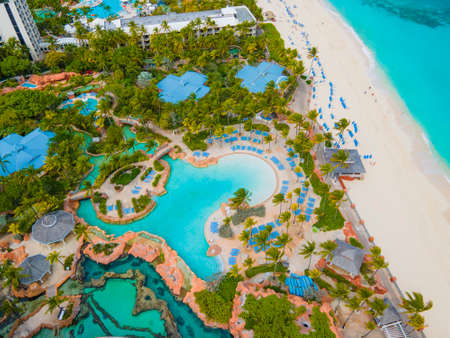 Poseidon's Kids Pool at Coral Hotel in Atlantis Resort and Paradise Beach aerial view at the...