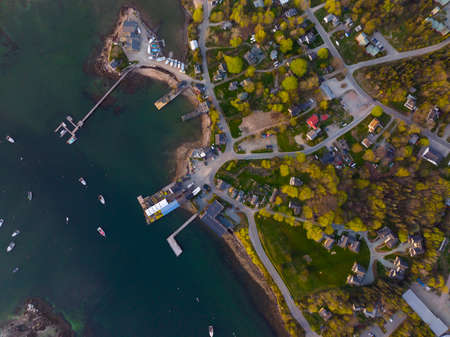 Bass Harbor and village top view in town of Tremont on Mt Desert Island, Maine ME, USA.の写真素材