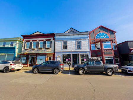Historic commercial buildings on Cottage Street near Main Street in historic town center of Bar...