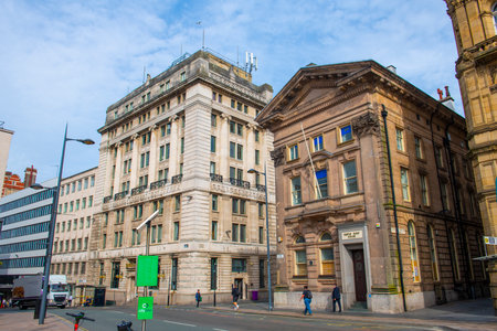 Old National Bank building and Castle Moat House on Derby Square in Liverpool, Merseyside, UK. Liverpool Maritime Mercantile City is a UNESCO World Heritage Site.のeditorial素材