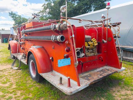 Antique Chelsea Fire Department Mark fire truck in Connors Farm in Danvers, Massachusetts MA, USA.