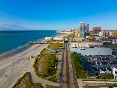 Atlantic City aerial view including Atlantic Palace, Claridge Hotel and Ballys at Boardwalk in Atlantic City, New Jersey NJ, USA.のeditorial素材