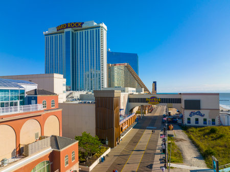 Hard Rock Hotel, Showboat and Ocean Casino Resort at Boardwalk in Atlantic City, New Jersey NJ, USA.のeditorial素材