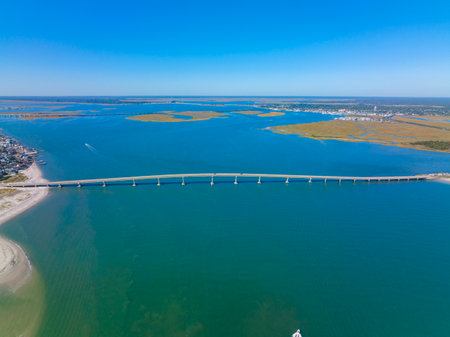 Ocean City-Longport Bridge connect Ocean City and Egg Harbor Township near Longport across Great Egg Harbor Bay, New Jersey NJ, USA. This bridge is part of the Ocean Drive in New Jの写真素材