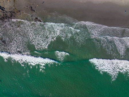 Long Sands Beach top view in village of York Beach in town of York, Maine ME, USA.の写真素材