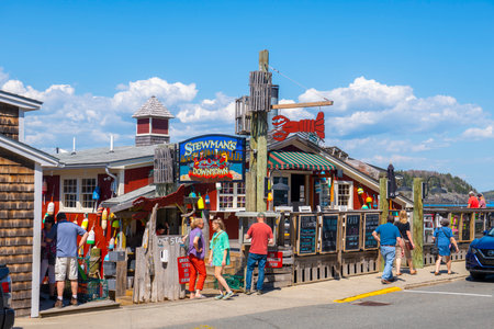Stewman's Lobster Pound restaurant at 35 West Street near Main Street in historic town center of Bar Harbor, Maine ME, USA.