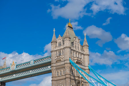 Tower Bridge across River Thames near Tower of London in city of London, England, UK. This bridge...