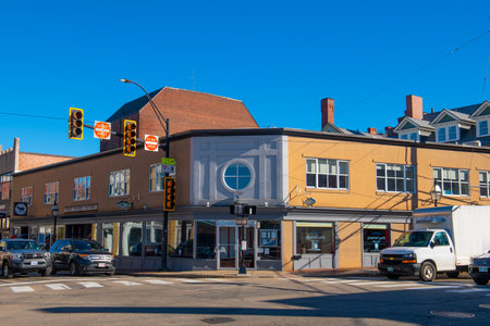Historic commercial building on Congress Street at Middle Street in historic downtown Portsmouth, New Hampshire NH, USA.のeditorial素材