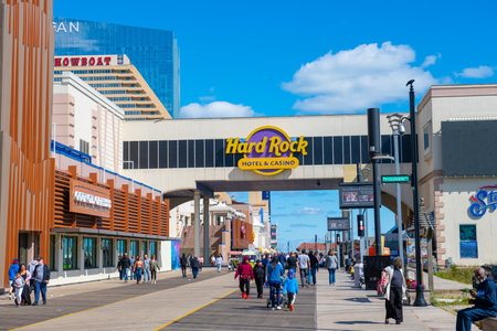 Hard Rock Hotel gateway on Boardwalk in Atlantic City, New Jersey NJ, USA.のeditorial素材