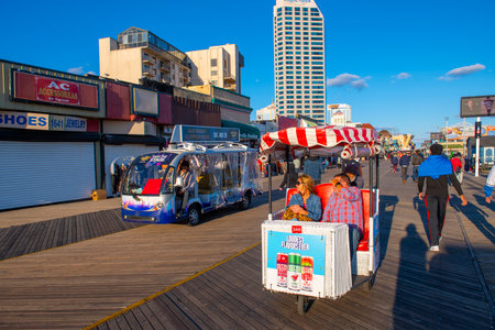 Rolling Chair at Boardwalk in Atlantic City, New Jersey NJ, USA.のeditorial素材
