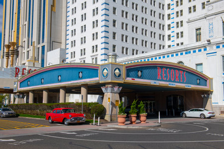 Resorts Casino Hotel main entrance to lobby at Boardwalk in Atlantic City, New Jersey NJ, USA.のeditorial素材