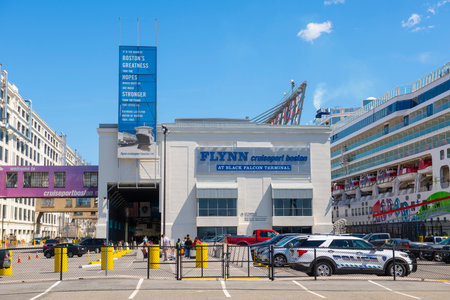 Boston Flynn Cruise Port at Black Falcon Terminal in Seaport District, city of Boston, Massachusetts MA, USA.のeditorial素材