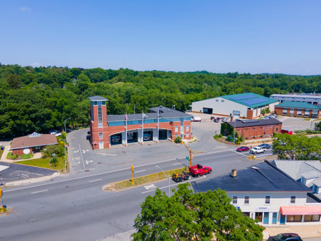 Wellesley Fire Department at 457 Worcester Street at Wellesley Hills in town of Wellesley, Massachusetts MA, USA.の写真素材