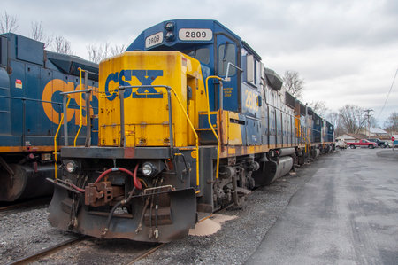 CSX EMD GP38-2 Diesel Locomotive # 2809 at Massena CSX train station in town of Massena, New York State NY, USA.のeditorial素材