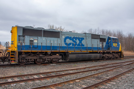CSX EMD SD70 Diesel Locomotive # 4539 at Massena CSX train station in town of Massena, New York State NY, USA.のeditorial素材