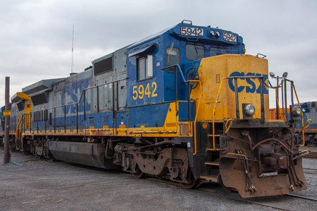 CSX EMD GP38-2 Diesel Locomotive # 2556 at Massena CSX train station in town of Massena, New York State NY, USA.のeditorial素材