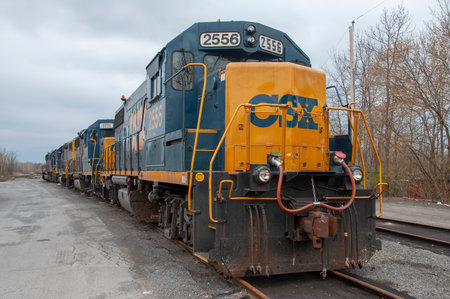 CSX EMD GP38-2 Diesel Locomotive # 2556 at Massena CSX train station in town of Massena, New York State NY, USA.のeditorial素材