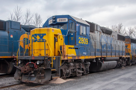 CSX EMD GP38-2 Diesel Locomotive # 2809 at Massena CSX train station in town of Massena, New York State NY, USA.のeditorial素材