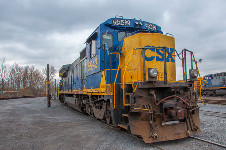 CSX GE Dash B40-8 Diesel Locomotive # 5942 at Massena CSX train station in town of Massena, New York State NY, USA.のeditorial素材