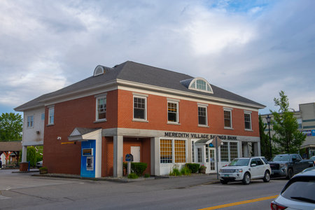Meredith Village Savings Bank in a historic building at 131 Main Street in town center of Plymouth, New Hampshire NH, USA.のeditorial素材