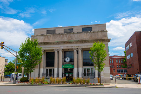 Citizens Bank at a historic commercial building at 399 Main Street in historic city center of Malden, Massachusetts MA, USA.のeditorial素材
