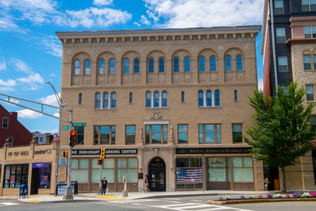 Historic commercial building at 442 Main Street in historic city center of Malden, Massachusetts MA, USA.のeditorial素材