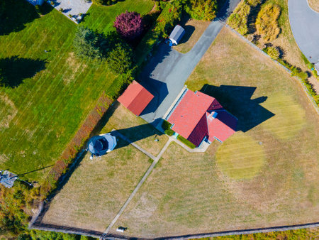 Warwick Lighthouse aerial view at Warwick Point in city of Warwick, Rhode Island RI, USA.の写真素材