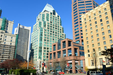 Cathedral Place Building with Art Deco style was built in 1990 at 925 W Georgia Street in downtown Vancouver, British Columbia BC, Canada.のeditorial素材
