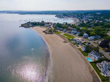 Swampscott coast aerial view including Eisman's Beach in town of Swampscott, Massachusetts MA, USA.の写真素材