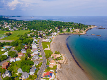 Swampscott coast aerial view including Eisman's Beach in town of Swampscott, Massachusetts MA, USA.の写真素材