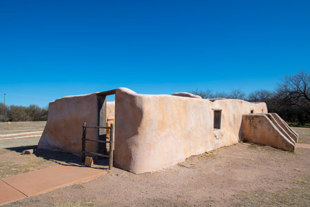 Adobe style house ruin in Tumacacori National Historical Park in Santa Cruz County, Arizona AZ, USA.の写真素材