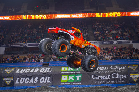 El Toro Loco in Monster Jam competition in DCU Center in Worcester, Massachusetts MA, USA.のeditorial素材