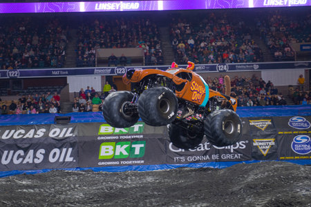Scooby Doo in Monster Jam competition in DCU Center in Worcester, Massachusetts MA, USA.のeditorial素材
