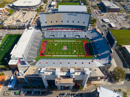 Arizona Stadium aerial view in University of Arizona main campus in city of Tucson, Arizona AZ, USA.のeditorial素材