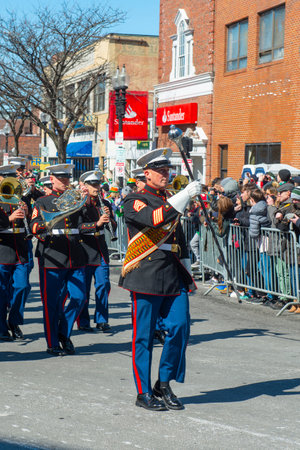 Military Band march on 2018 Saint Patrick's Day Parade in Boston, Massachusetts MA, USA.のeditorial素材