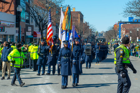 US Air Force Honor Guard March in Saint Patrick's Day Parade in Boston, Massachusetts MA, USA.のeditorial素材