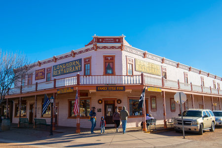 Longhorn restaurant with Old West style at 501 E Allen Street in downtown Tombstone, Arizona AZ, USA.のeditorial素材