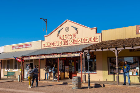 Lilly's Tombstone Memories store with Old West style at 514 E Allen Street in downtown Tombstone, Arizona AZ, USA.のeditorial素材