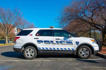 Massport Police Ford Interceptor SUV near Boston Harbor in East Boston in city of Boston, Massachusetts MA, USA.のeditorial素材