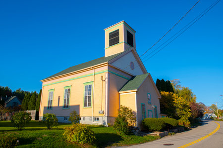 Sanctuary Arts School at 117 Bolt Hill Road in historic town center of Eliot, Maine ME, USA.の写真素材