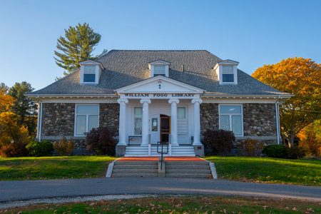 William Fogg Library at 116 Old Road in historic town center of Eliot, Maine ME, USA.の写真素材