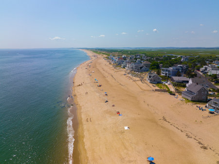 Newbury Beach aerial view in summer on Plum Island in town of Newbury, Massachusetts MA, USA.の写真素材